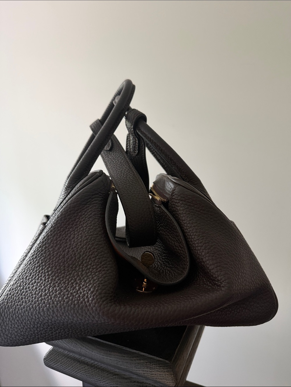 Real Leather Gold and Dark Brown Shoulder Handbag